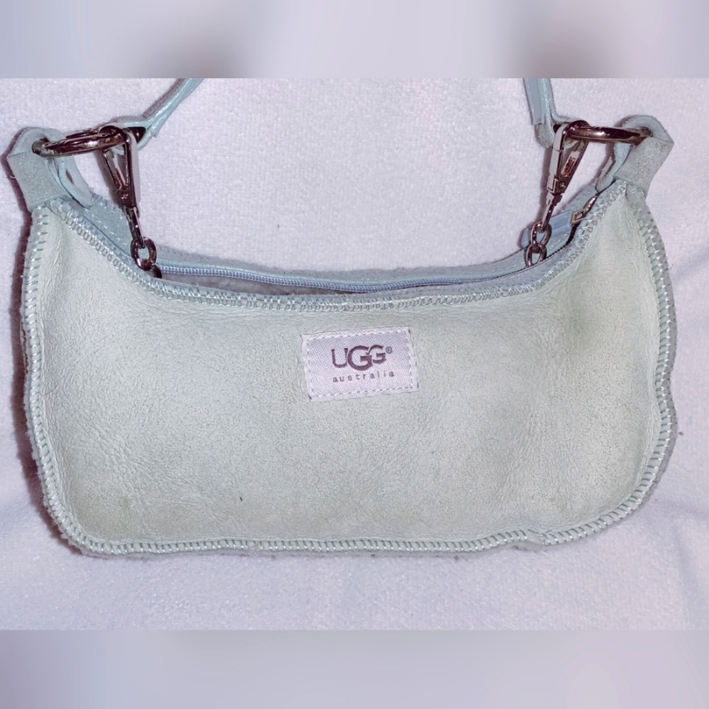 UGG Womens Handbag Purse Blue Suede Adjustable Strap & Crossbody silver chain